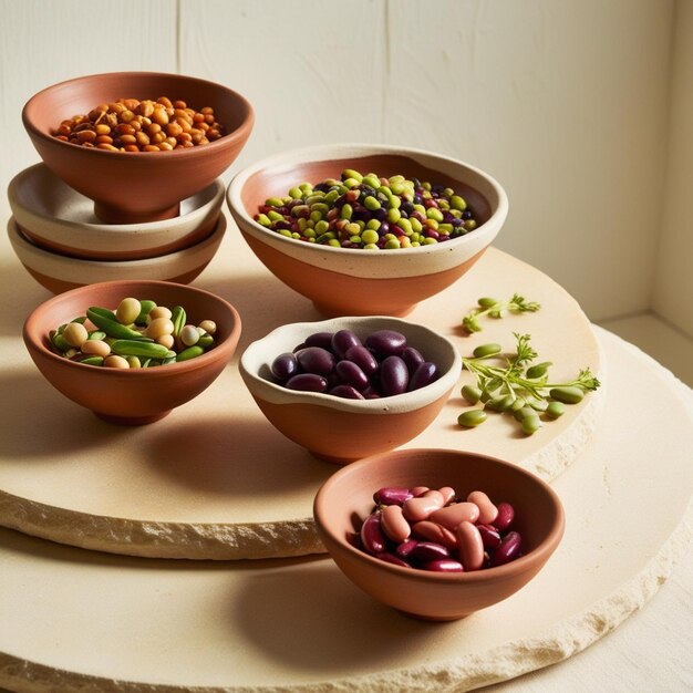 Photo assortment of colorful beans and legumes on a dark background