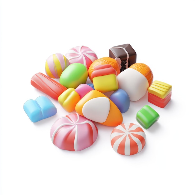 Photo assortment of colorful candies on white background