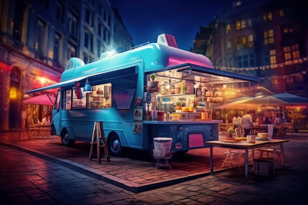 an assortment of delectable dishes from different food trucks Created with generative AI technology