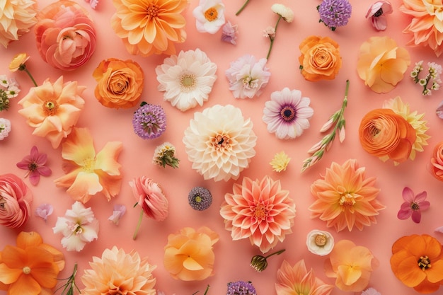 Assortment of Delicate Flowers Arranged on Soft Pastel Background