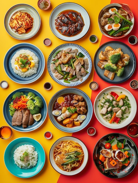 Photo assortment of delicious asian dishes a visually appealing assortment of various asian dishes show