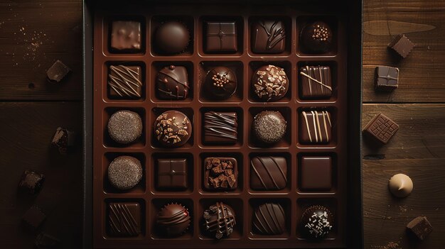 An assortment of delicious chocolates in a box Perfect for a gift or to indulge yourself