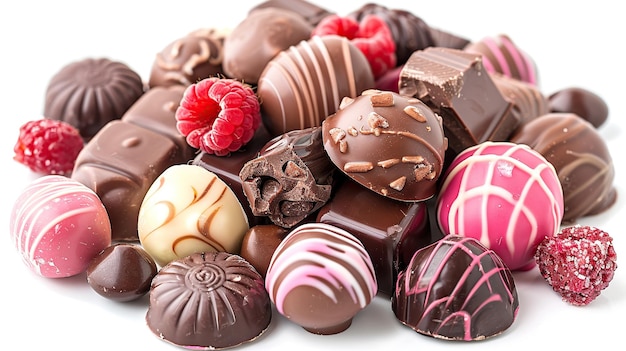 Assortment of Delicious Chocolates and Raspberries