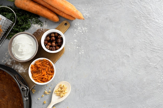 Assortment of delicious healthy dessert with carrot