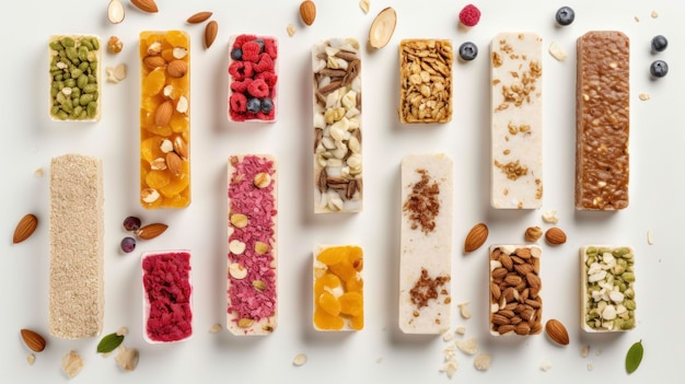 Photo assortment of delicious and healthy energy bars