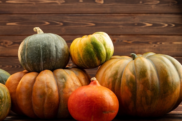 Assortment of different colorful pumpkins