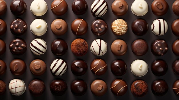 Assortment of Diverse Chocolate Bonbons Against Luminescent Neutral Background