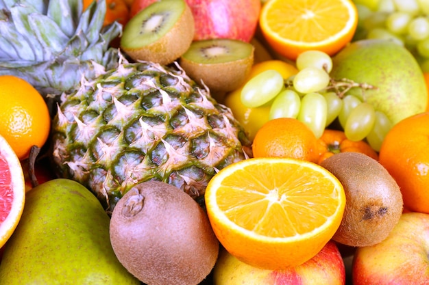 Assortment of exotic fruits closeup