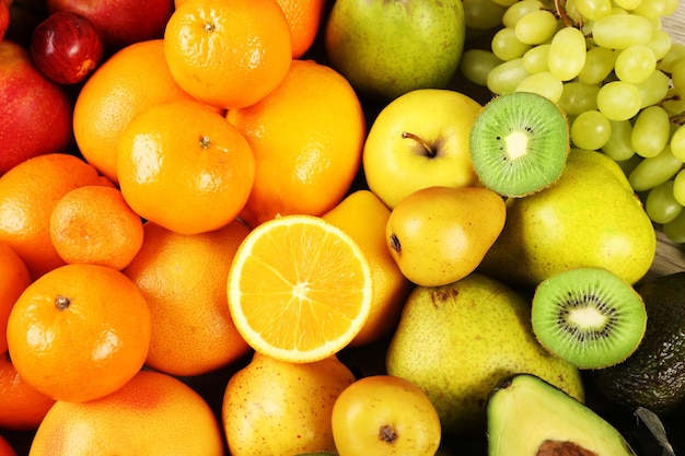 Assortment of exotic fruits closeup