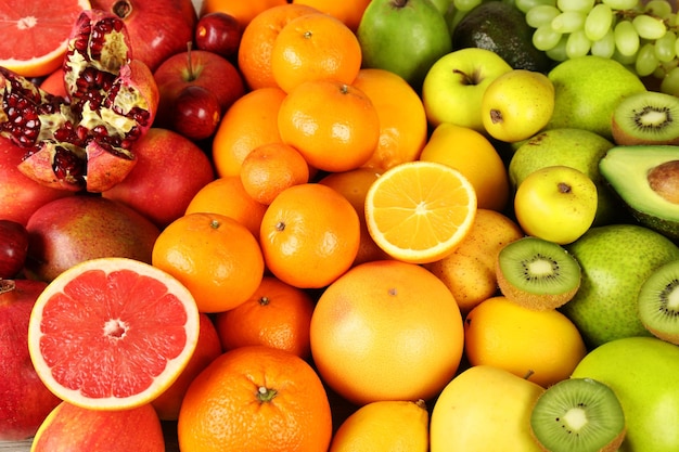 Assortment of exotic fruits closeup