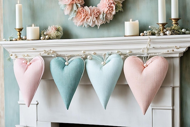 Assortment of fabric hearts with pearl