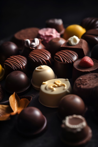 An assortment of fine chocolates Chocolate candies with various fillings AI generated