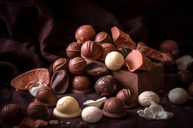 An assortment of fine chocolates Chocolate candies with various fillings AI generated