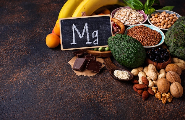 Assortment of  food containing magnesium