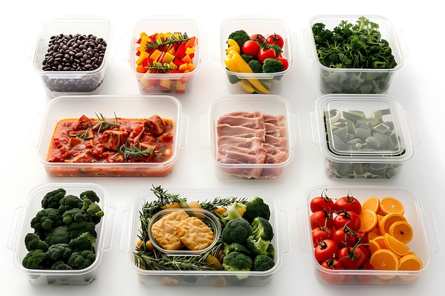 Assortment of Fresh Food in Clear Plastic Containers