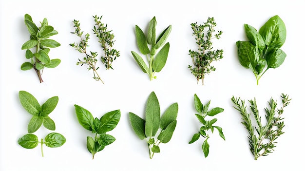 Assortment of Fresh Herbs Including Thyme Basil Sage and Rosemary