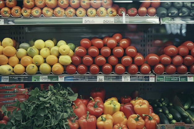 Photo assortment of fresh produce on display in a grocery store