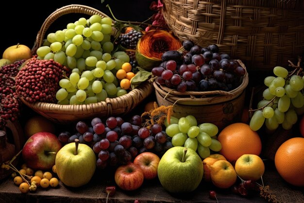 An assortment of freshly harvested autumn fruits and vegetables Generative AI