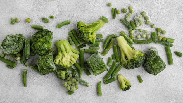 Assortment of frozen green food