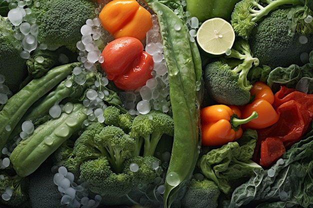 Assortment of frozen vegetables and fruits