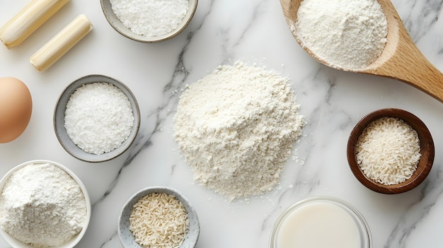 Photo assortment of glutenfree baking ingredients neatly arranged on marble surface