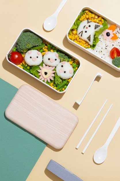 Photo assortment of healthy japanese bento box