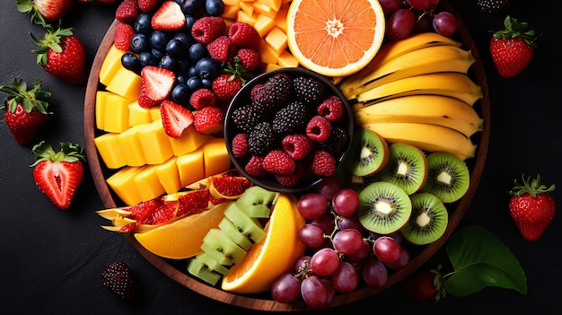 Assortment of healthy raw fruits and berries platter