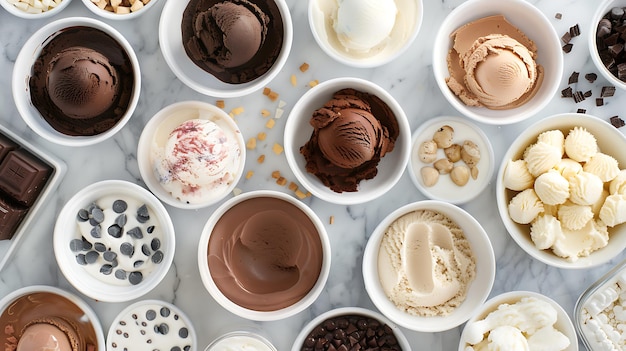 Photo assortment of ice cream scoops in bowls