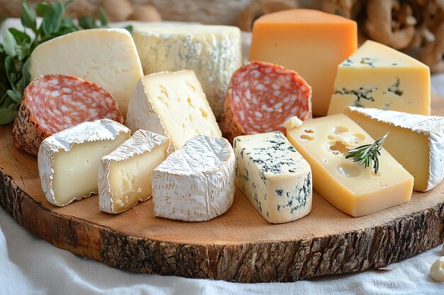 Assortment of Italian Cheeses on Wooden Board