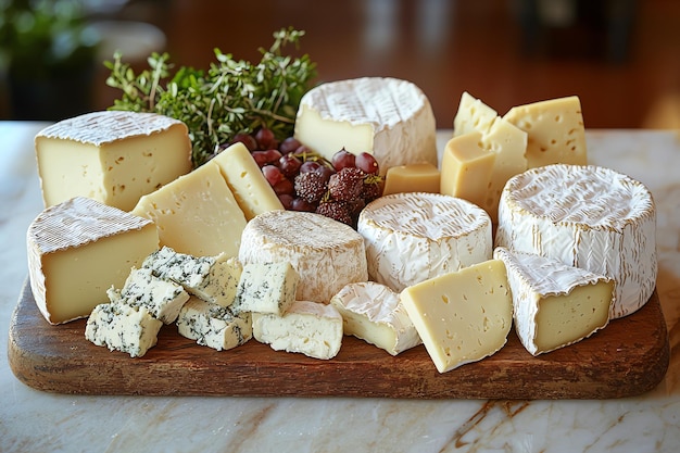 Assortment of Italian Cheeses on Wooden Board