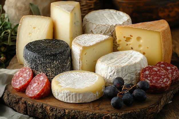 Assortment of Italian Cheeses on Wooden Board