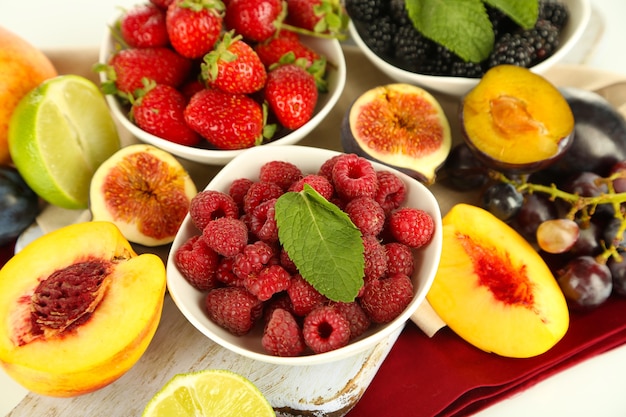 Assortment of juicy fruits and berries, close-up