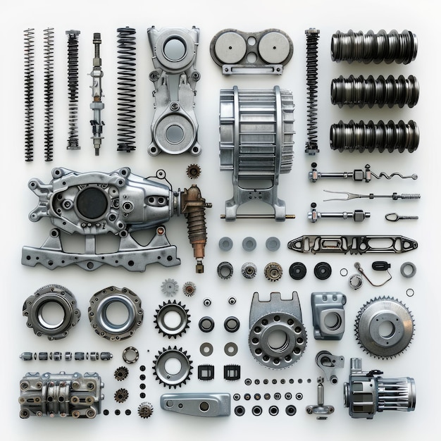 Photo assortment of mechanical parts gears springs and metal components