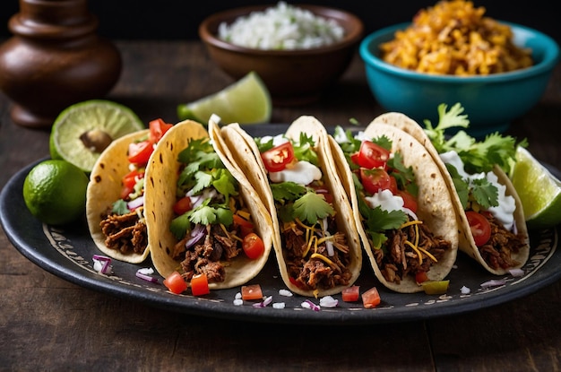 Assortment of Mexican Tacos with Fresh Ingredients