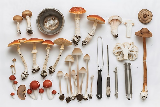 Assortment of Mushrooms on White Background