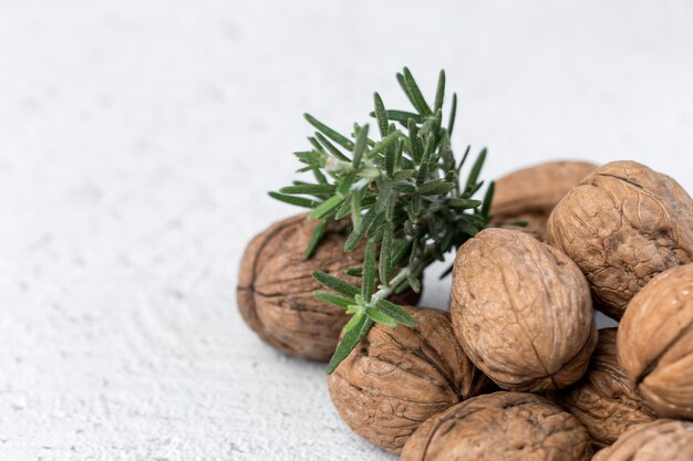 Assortment of nuts. On a light background. 