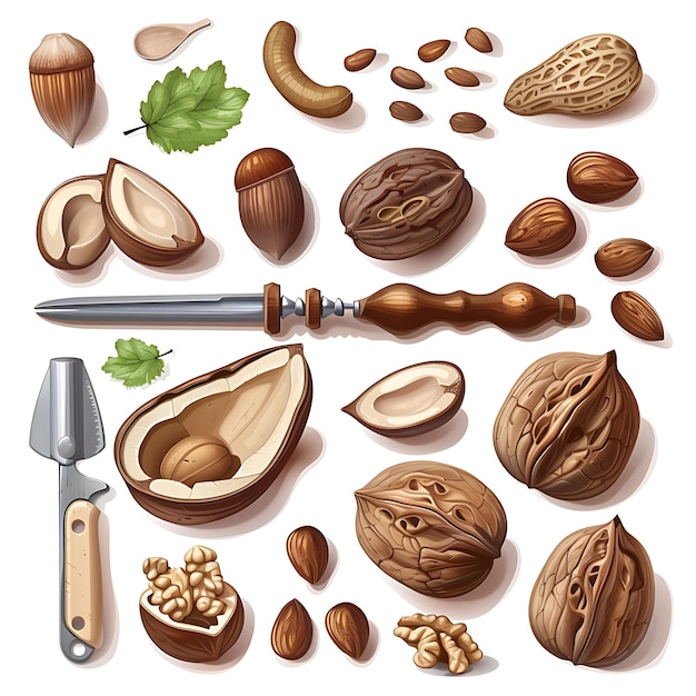 Photo assortment of nuts and nutcrackers a visual guide to different nut varieties with tools for opening and enjoying