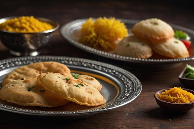 Assortment of Pani Puris on Traditional Plate