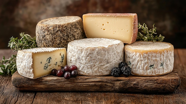 Assortment of Pecorino Gorgonzola and Taleggio Cheeses on Rustic Platter