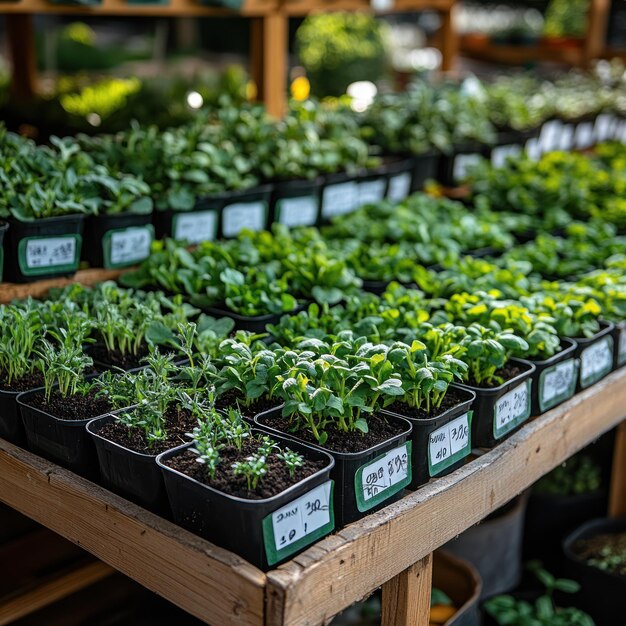 Photo assortment of potted plants for sale at a garden center