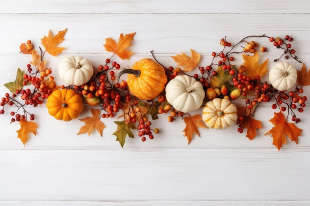 Assortment of pumpkins on white background Copyspace AI generative