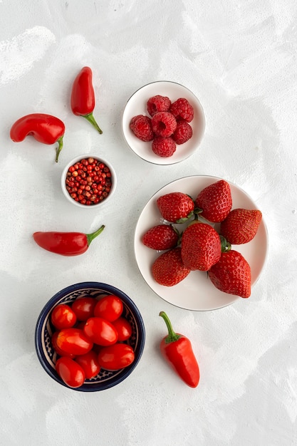 Assortment of red fruits and vegetables