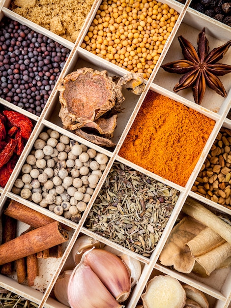 Assortment of spices ingredients.