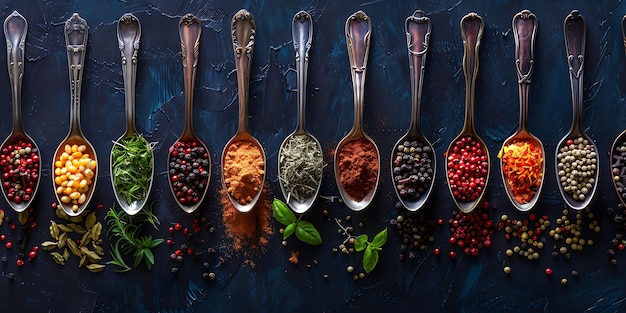 Photo assortment of spices in spoons