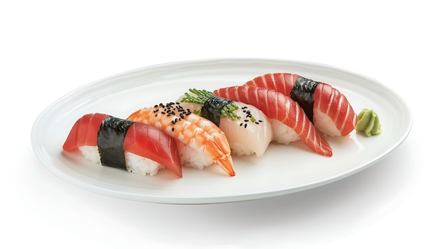 Assortment of Sushi Rolls on a White Plate