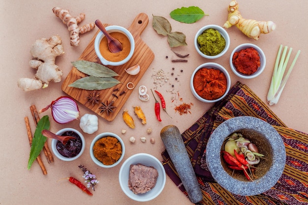 Assortment of Thai food Cooking ingredients spice taste healthy and delicious foods