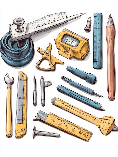 Photo assortment of tools and measuring devices