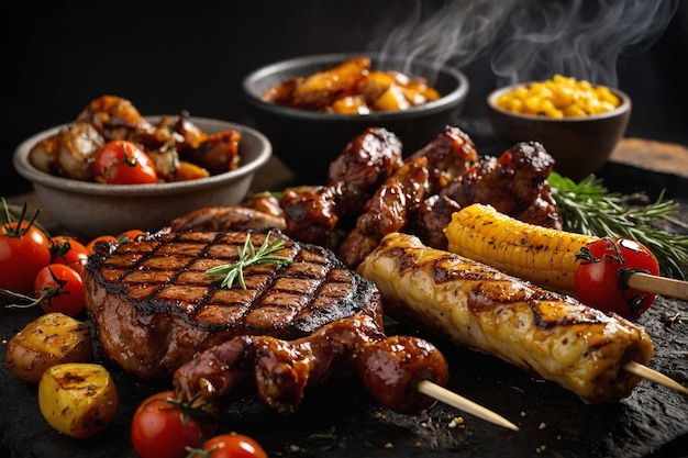 Assortment of various barbecue food grilled meat