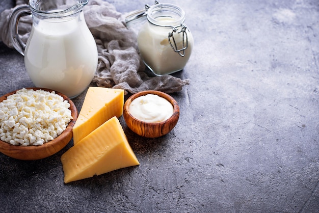 Assortment of various dairy products.