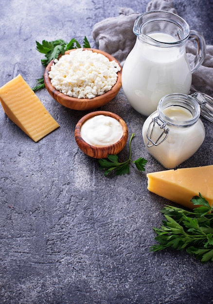 Assortment of various dairy products.